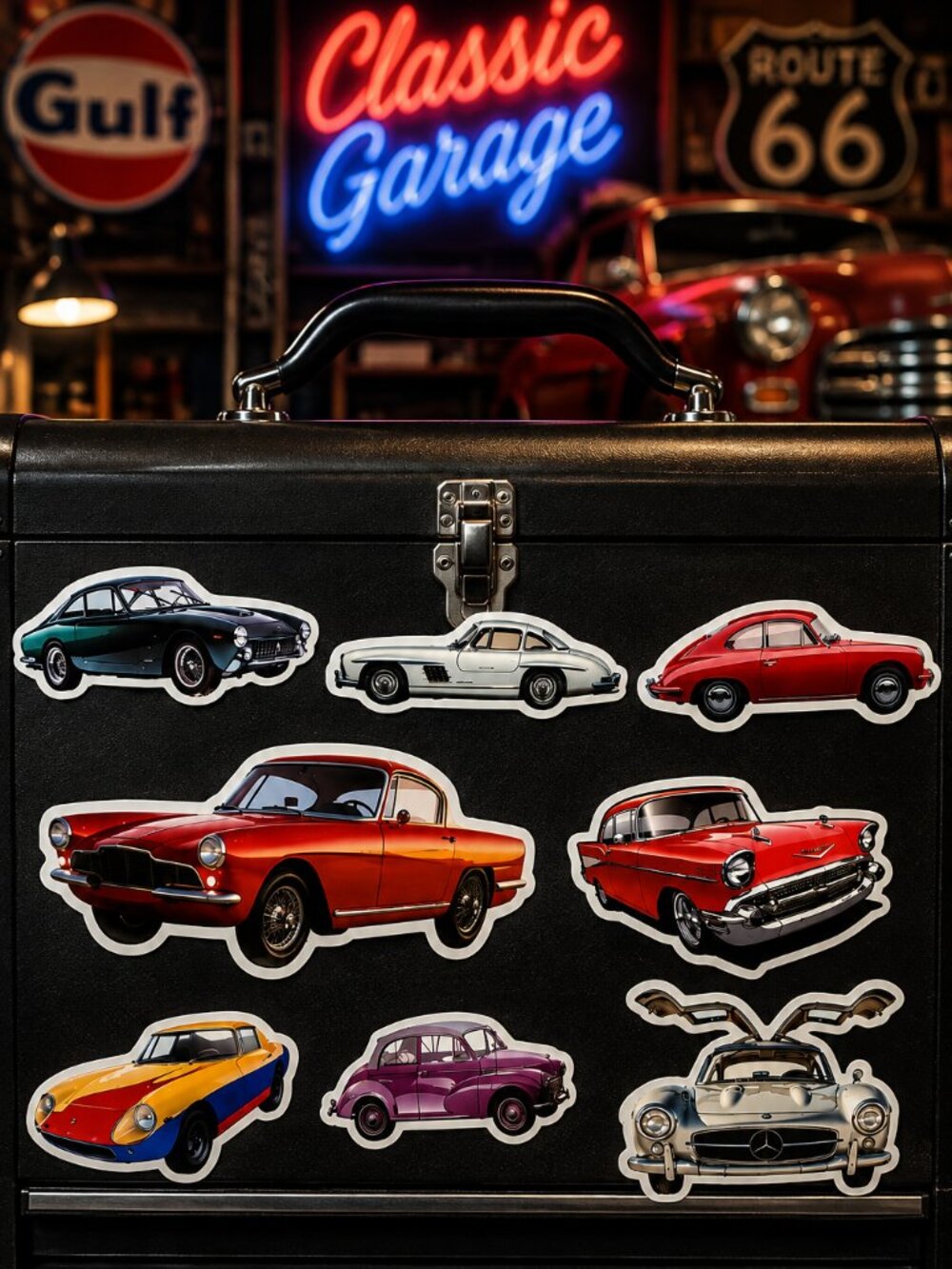 Classic Car Stickers Vintage Roadster Coupe Sports Car Vinyl Decals 8pc Set